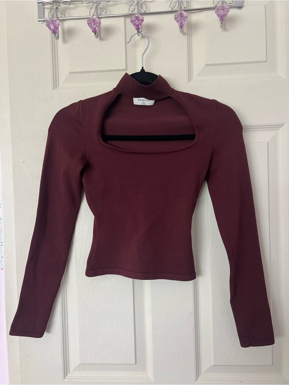Babaton ARITZIA Wine Long-Sleeve Cutout Crop Top NWOT
